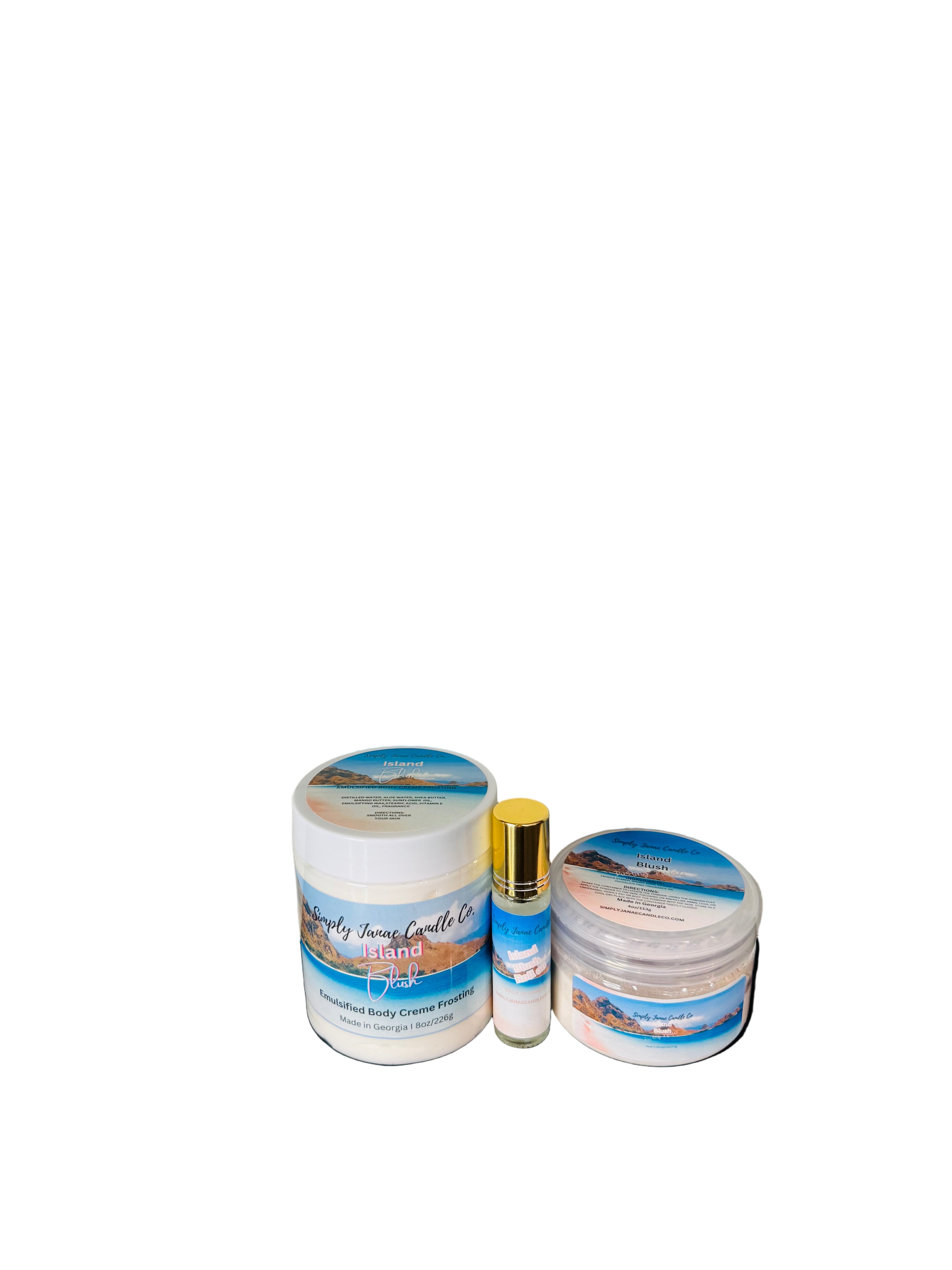 (New)Pamper Me Trio Body Care Set Emulsified Body Creme Frosting, Roll On Body Oil, Dusting Powder