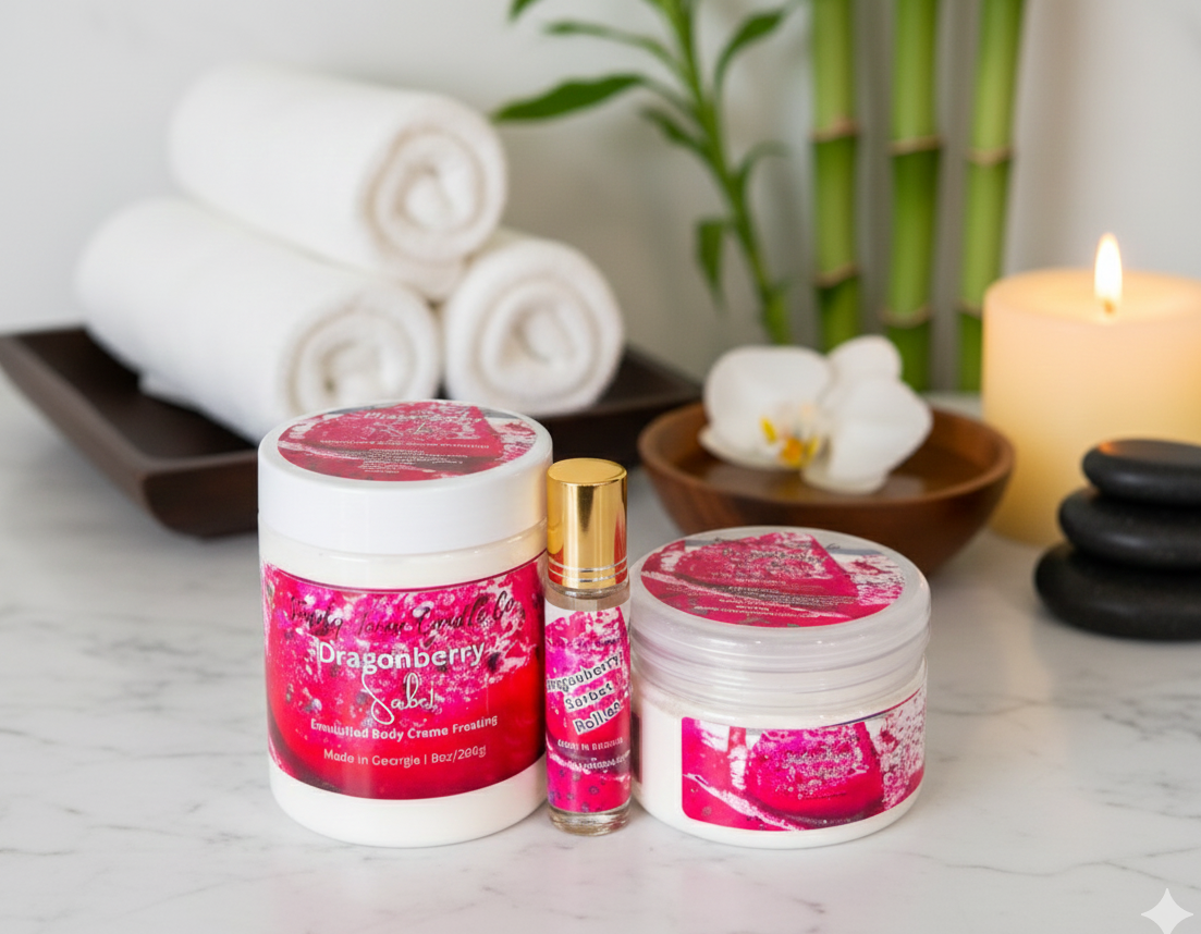 (New)Pamper Me Trio Body Care Set Emulsified Body Creme Frosting, Roll On Body Oil, Dusting Powder