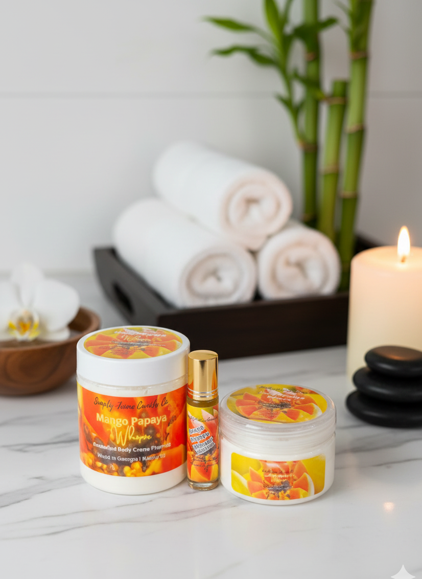 Our Pamper Me Trio Sets deliver the ultimate at-home spa experience. Each set is crafted to nourish, hydrate, and wrap your skin in irresistible fragrance. Designed for all skin types, these trios turn your daily skincare ritual into a moment of pure indulgence—luxurious, soothing, and oh-so-sweet. Our Pamper Me Trio sets come with Emulsified Body Creme Frosting, Roll on Body Oil and our Dusting Powder.